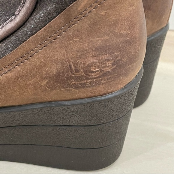 UGG Women's Size 8 Emalie Waterproof Wedge Leather Ankle Booties Brown 1008017 - Picture 9 of 14
